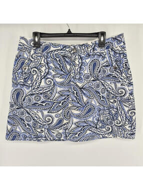 Croft & Barrow Classic Fit Blue /White Paisley Skort Skirt Women's Sz 16 Stretch